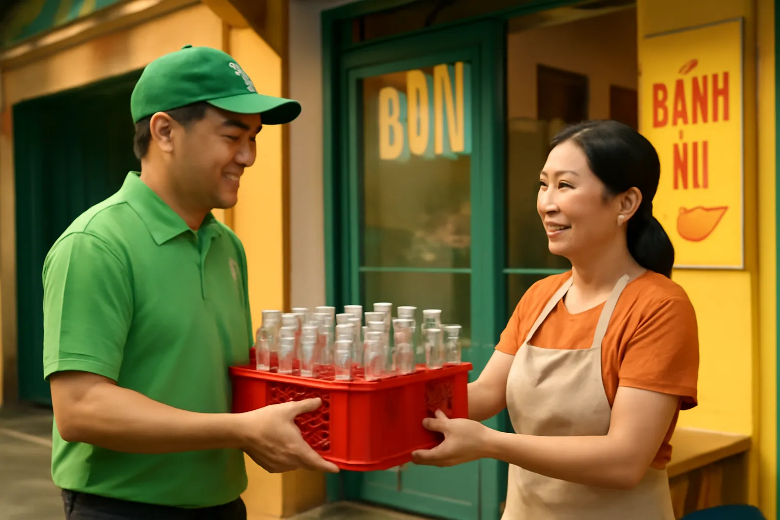 Chủ đại lý bia nước ngọt giao két hàng cho chủ quán nhậu buổi chiều